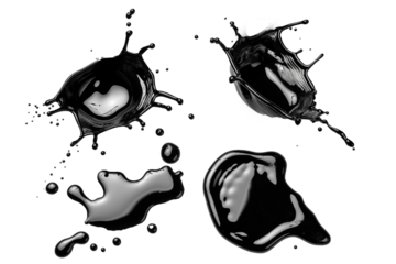 A set of black oil splashes isolated on a transparent background