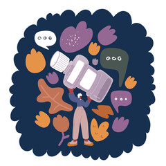 Cartoon vector illustration of Woman rbig bottle with rinse bathroom cleaning teeth in the morning time.