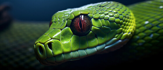 Close up view of a dangerous green snake .. - obrazy, fototapety, plakaty