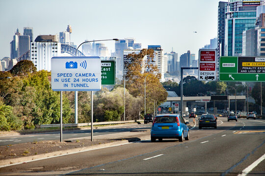 Fototapeta Speed camera in use 24 hours in tunnel road sign in city of Sydney