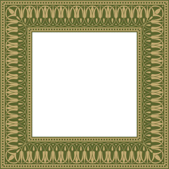 Vector gold and green square classic greek meander ornament. Pattern of ancient Greece. Border, frame of the Roman Empire..
