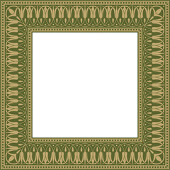 Vector gold and green square classic greek meander ornament. Pattern of ancient Greece. Border, frame of the Roman Empire..