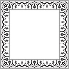 Vector monochrome native american folk ornament. Square border, frame of the peoples of America, Aztec, Incas, Maya