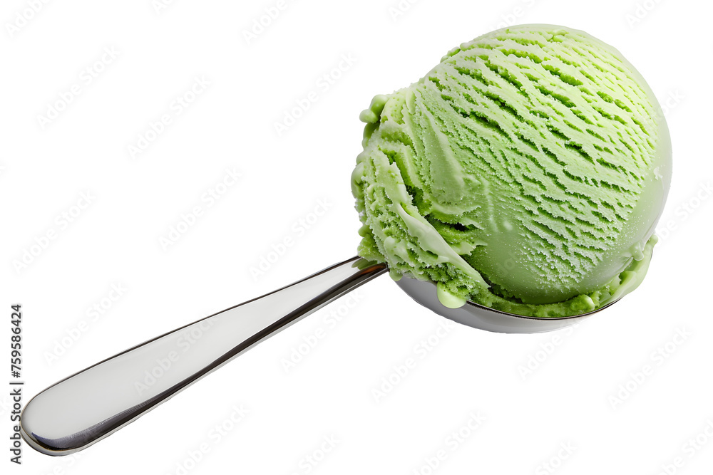 Wall mural green ice cream scoop isolated on clear white background