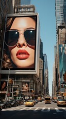 The girl's face on an advertising banner in the city.