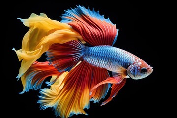 Fototapeta premium A colorful, multicolored fish on a black background. Close-up.