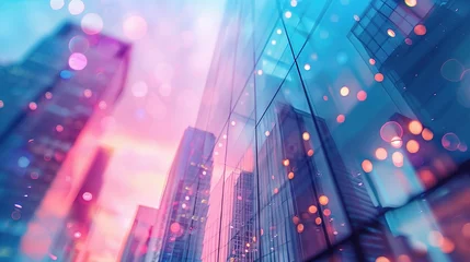 Draagtas Blurred blue and pink urban building background scene © INK ART BACKGROUND