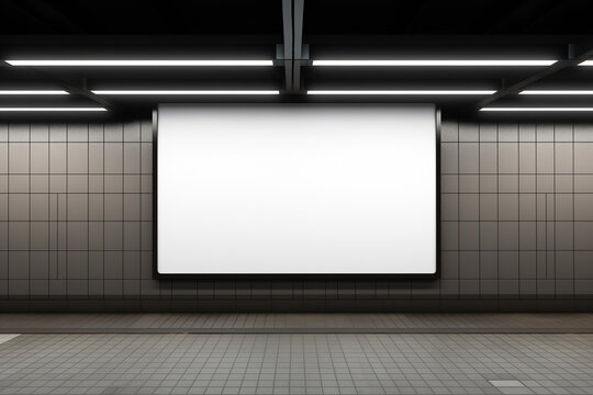 Blank black billboard in subway, mock up 3D Render