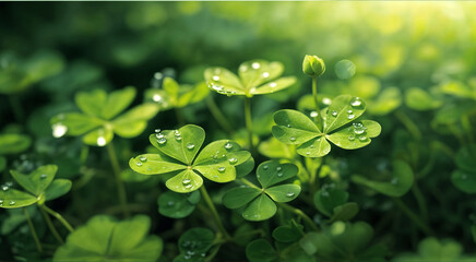 Green background of clover leaves