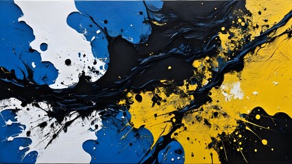Abstract oil painting texture, painting of a yellow, blue background with a white and blue, acrylic paint