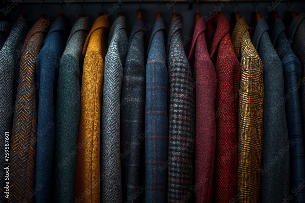Poster a monochromatic wardrobe turning into a spectrum of fabrics and patterns, expressing personal style 