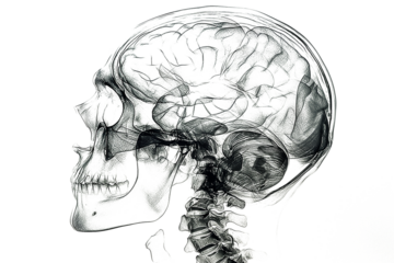 X-ray of human skull isolated on transparent background