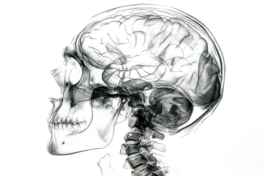 X-ray of human skull isolated on transparent background