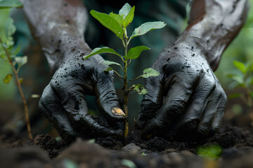 A person's hands planting seeds in the soil, promoting environmentally friendly practices and sustainable living.