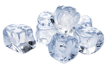 Collection of ice cubes isolated on a transparent background