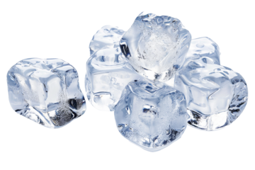 Collection of ice cubes isolated on a transparent background