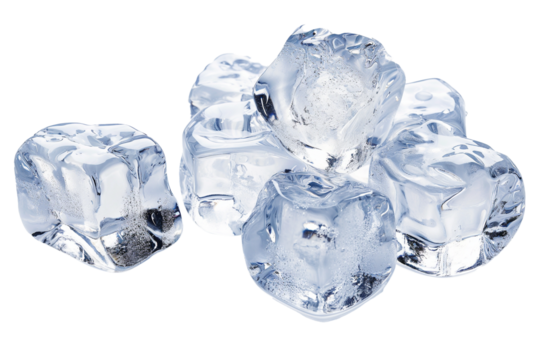Collection of ice cubes isolated on a transparent background