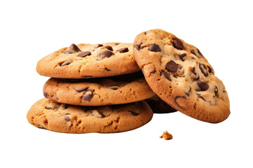 Pile of Chocolate Chip Cookies on White Background. on a White or Clear Surface PNG Transparent Background.