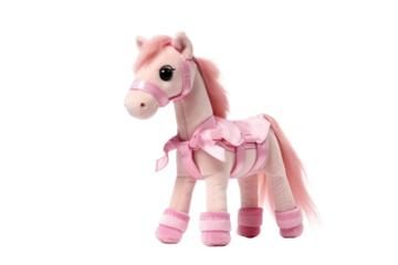 Pink Stuffed Horse With Pink Ribbon. on a White or Clear Surface PNG Transparent Background.