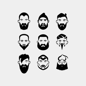 vector set of different male and beard icons, isolated on white background.