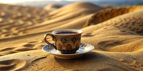 beautiful cup of coffee according to oriental recipe - obrazy, fototapety, plakaty