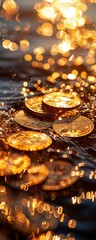 Bitcoin Cryptocurrency with Golden Bokeh Lights