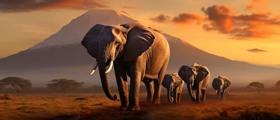 Türaufkleber Kilimandscharo Elephant family in front of Mt. Kilimanjaro 