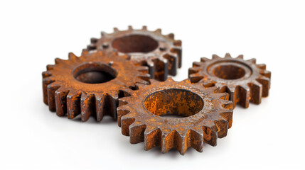 Quartet of rusted mechanical gears.