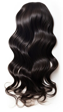 Black long wavy hair Isolated on white background