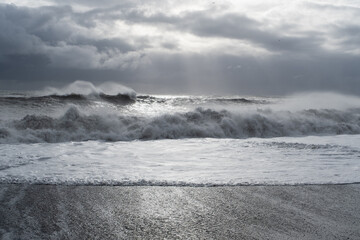 Stormy sea on the black beach of Vik