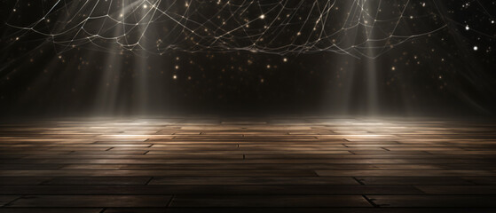 Empty rustic floor in front of spider web background . - Powered by Adobe