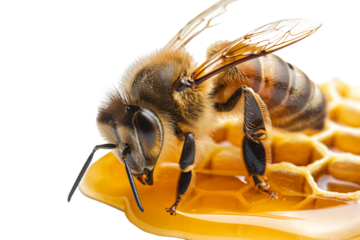 Bees and honey on a transparent background