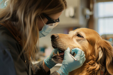 Dentista che esegue un controllo dentale su un cane