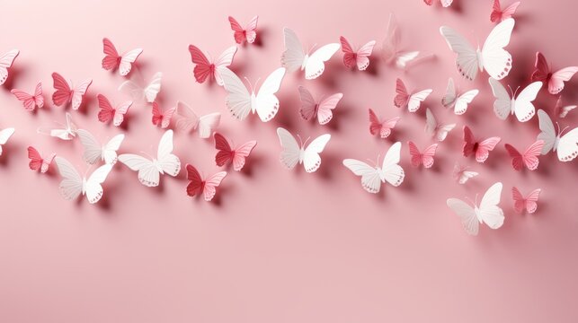 Beautiful 3d white and pink butterflies background