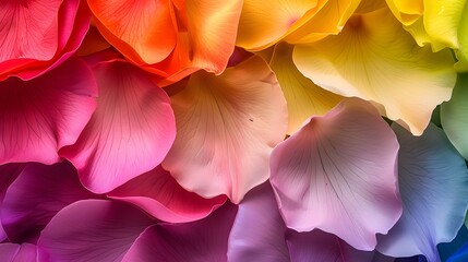 Assorted Flower Petals Stacked in a Vibrant Rainbow Pattern Symbolizing Natural Beauty and Seasonal...