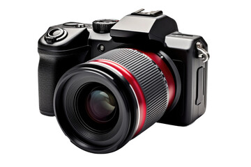 Fototapeta premium Camera With Lens Attached. on a White or Clear Surface PNG Transparent Background.