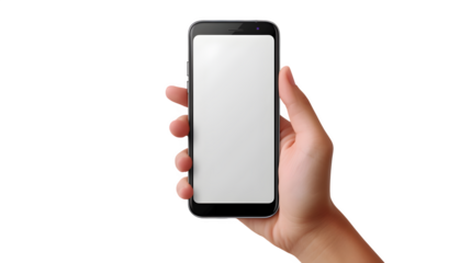 Hand Holding Phone with Blank Screen on Transparent Background, PNG Design Element - Hand Edited Generative AI