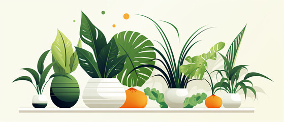 Flat logo vector still life with plants deco white background - obrazy, fototapety, plakaty