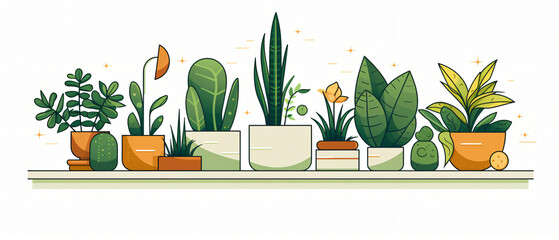 Flat logo vector still life with plants deco white background - obrazy, fototapety, plakaty