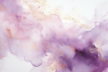 Hand-drawn watercolor backdrop with soft pastel shades of light pink and purple blend seamlessly, enhanced by golden speckles of textured paint.
