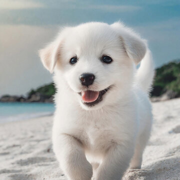 해변가 위에서 웃는 강아지
a dog smiling on the beach