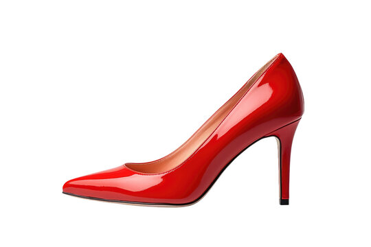 Red High Heeled Shoe on White Background. on a White or Clear Surface PNG Transparent Background.
