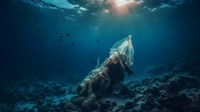 plastic pollution of the ocean underwater photo