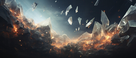 Flying in abstract space along crystals and rocks. ..