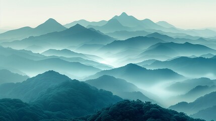 Beautiful majestic landscape with silhouettes of mountain ranges