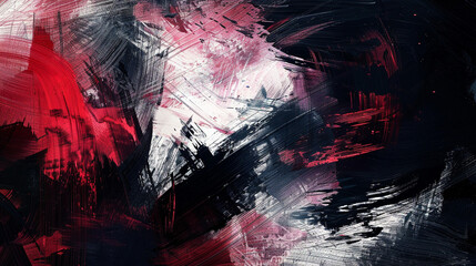 Abstract painting with chaotic red and black brush strokes, emotional expression through art.