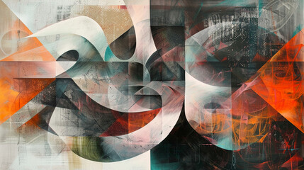 Abstract geometric artwork with overlaid shapes and subtle textures, a fusion of art and design.