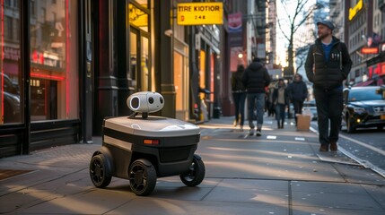 Testing futuristic autonomous delivery robots designed to streamline and automate the process of shipping goods for e-commerce platforms.