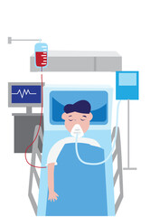 Patient asleep in a hospital bed. Editable Clip Art.