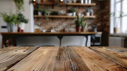 Table top and blurred kitchen room as background
